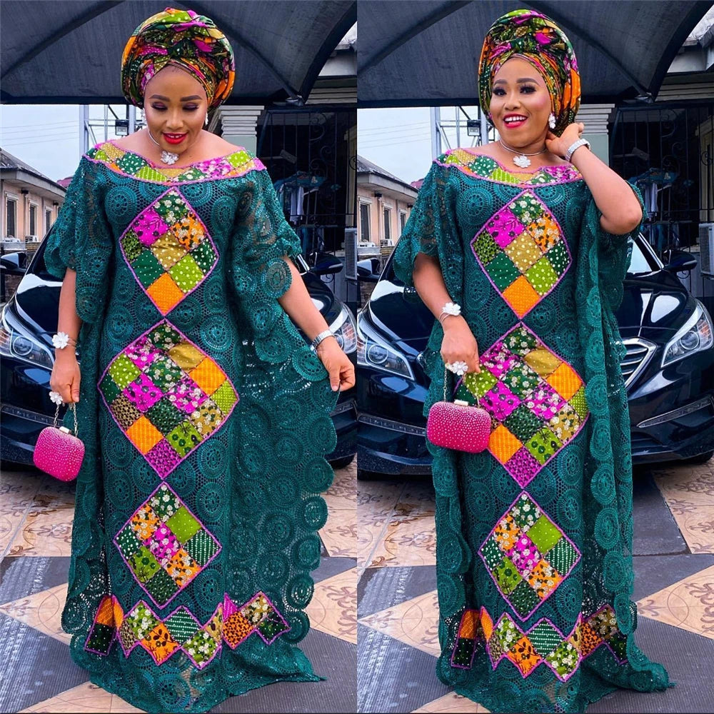 Maxy Plus Size African Lace Dresses Elegant Women Traditional Dashiki Boubou Wedding Party Hippie Gown Wears For Ladies