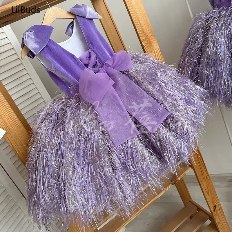 Maxy Fashion Baby Girl Princess Feather Sleeveless Dress Infant Toddler Child Vintage Vestido Party Pageant Birthday Ball Gowns