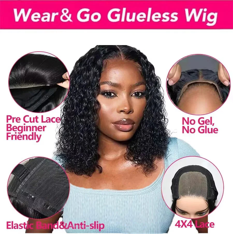 Maxy Queenlike Water Wave Ready to Wear Glueless Human Hair Wig 4x4 Pre Cut Pre Plucked Lace Closure Wigs for Women 10-16 inch Remy