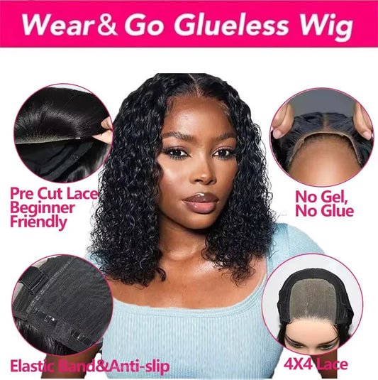 Maxy Queenlike Water Wave Ready to Wear Glueless Human Hair Wig 4x4 Pre Cut Pre Plucked Lace Closure Wigs for Women 10-16 inch Remy