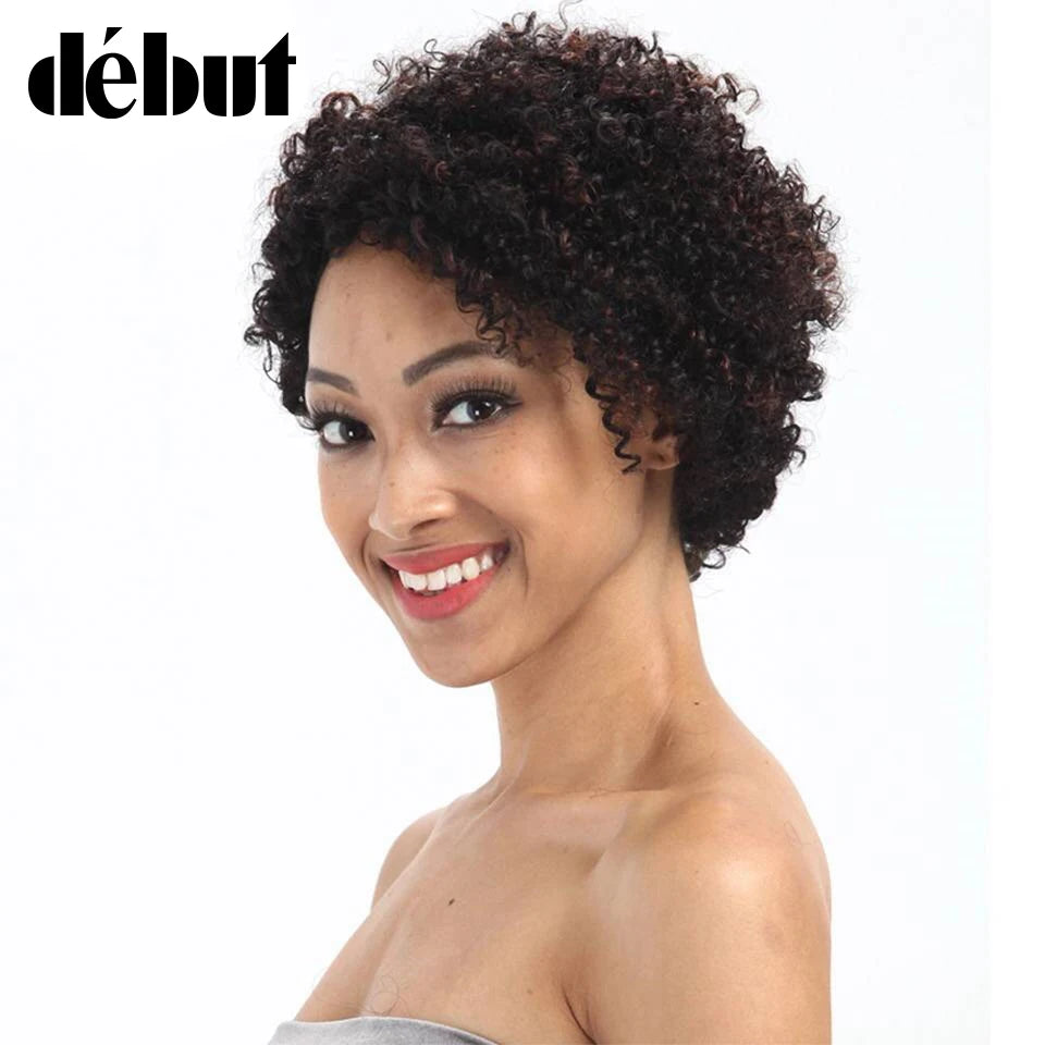 Maxy Debut Short Bob Wigs Cheap Kinky Curly Wigs for Black Women Brazilian Human Hair Wig Ombre Brown Color Remy Hair Extensions