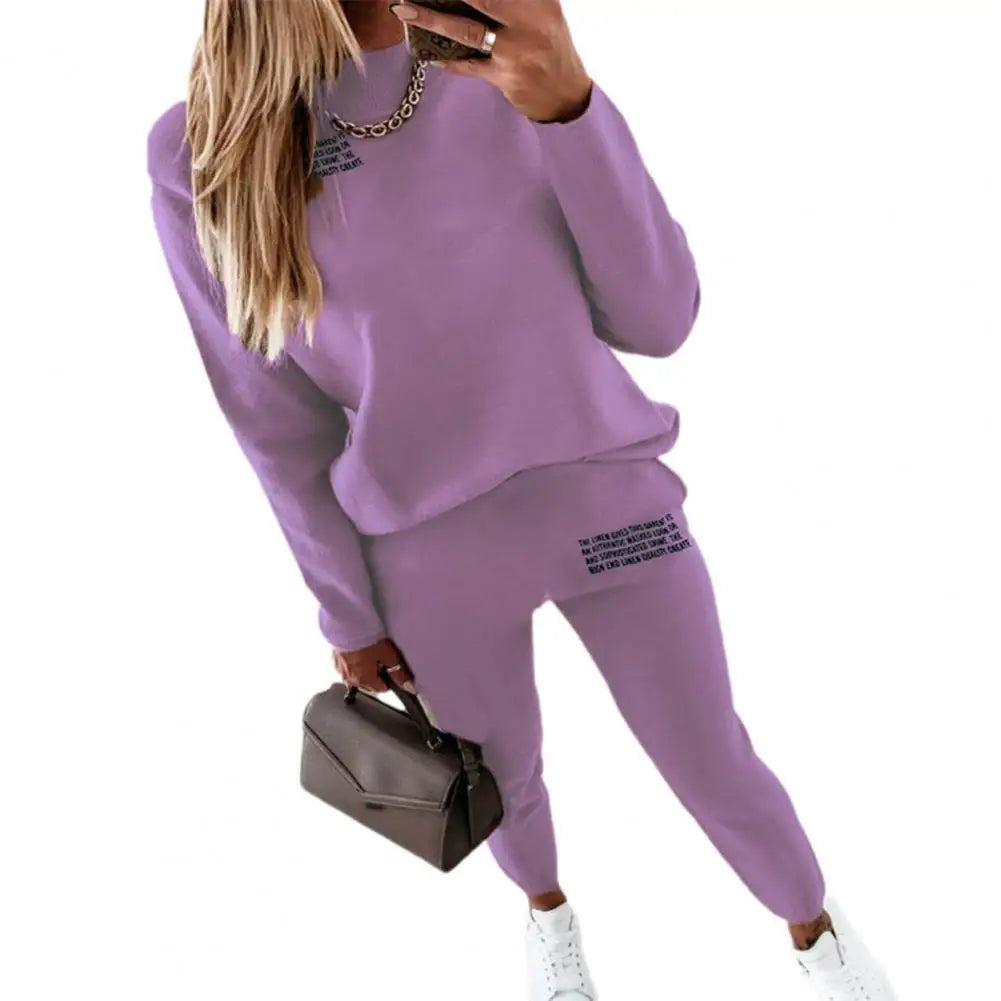 Maxy 2 Pcs/Set Women Top Pants Suit Sporty Two Piece Set Women Tracksuit Pullover Sweatshirt Sweatpants Set for Exercise