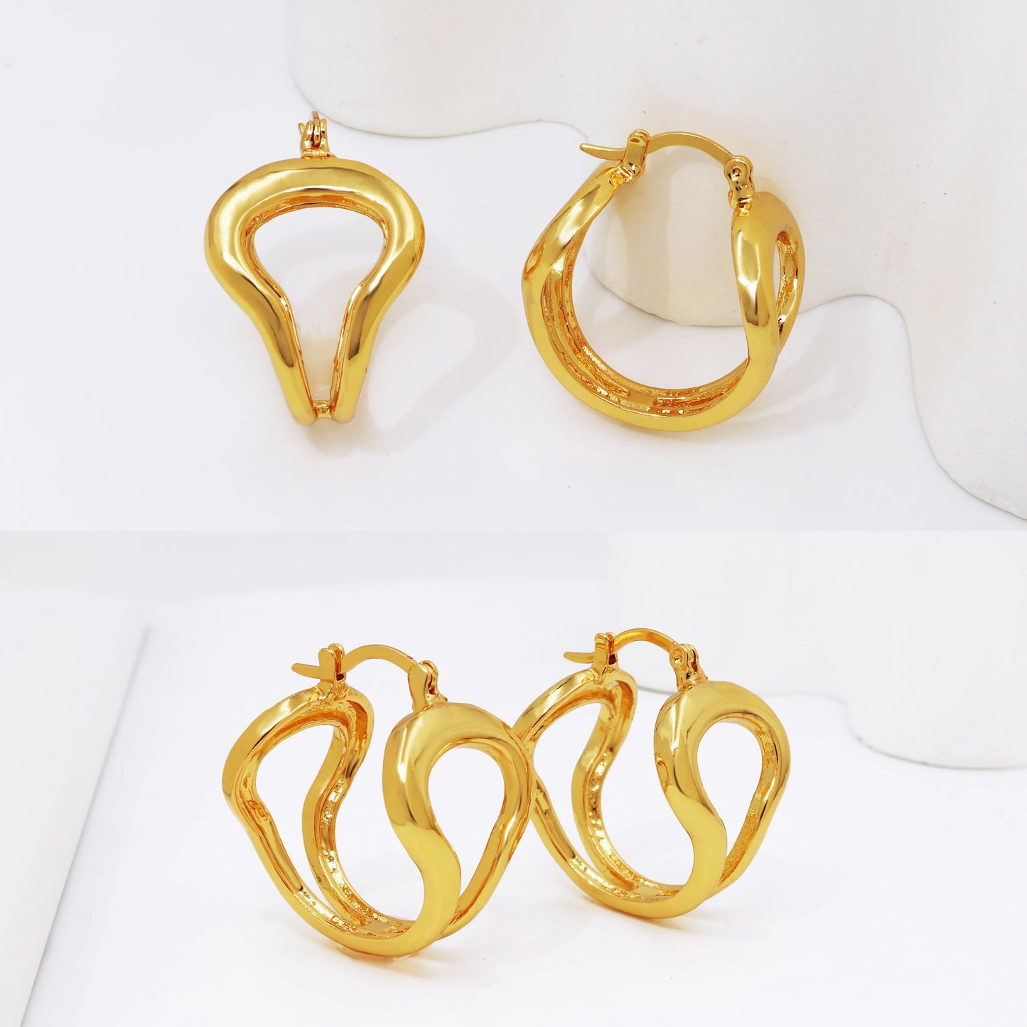 Maxy 18k Gold Plated Jewelry Set for Women Classic Design Shiny Necklace Hoop Earrings Bangle And Ring Fashion 4PCS Set Jewelry