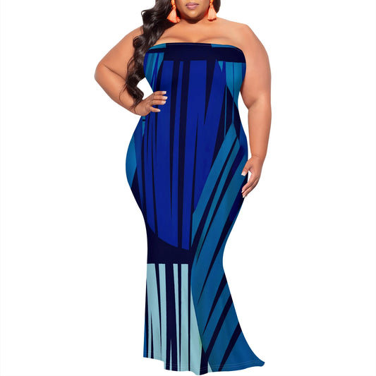 Maxy Plus Size Colorblock Strapless Bodycon Maxy Dress XL-6XL for Summer Party, Beach Vacation or Afro Streetwear Look