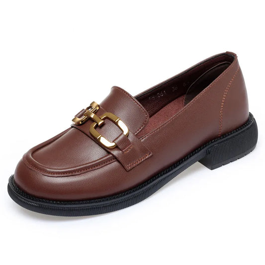 Maxy Women Loafers Shoes New Genuine Leather Spring Shoes British Style Large Size Slip-on Footwear Woman