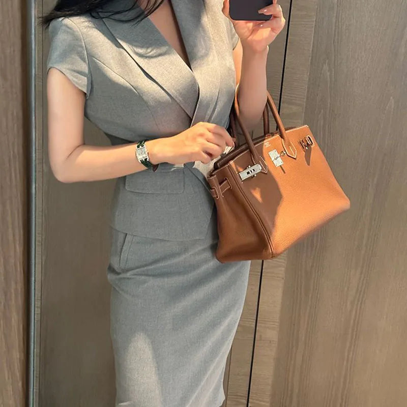 Amay Suit skirt women's summer new professional dress slim fashion short sleeve suit slim skirt two-piece suit