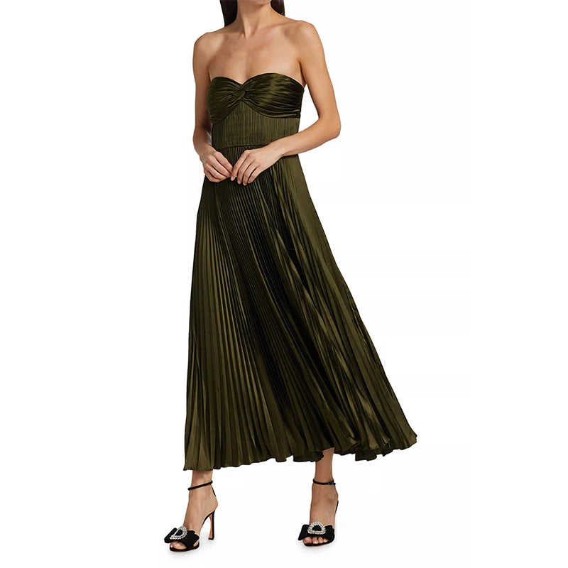 Maxy Summer High Waist Vacation Long Dress Leisure Sleeveless Backless Swing Evening Dress Female Elegant Solid Color Draped Dresses