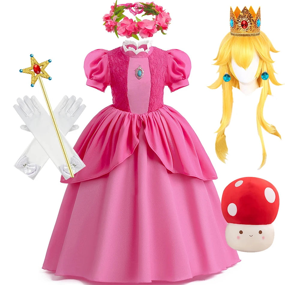 Girls Peach Princess Dress Halloween Fantasy Costume Children Ceremonial Luxury Carnival Outfits Kids Elegant Gowns Pagent Sets