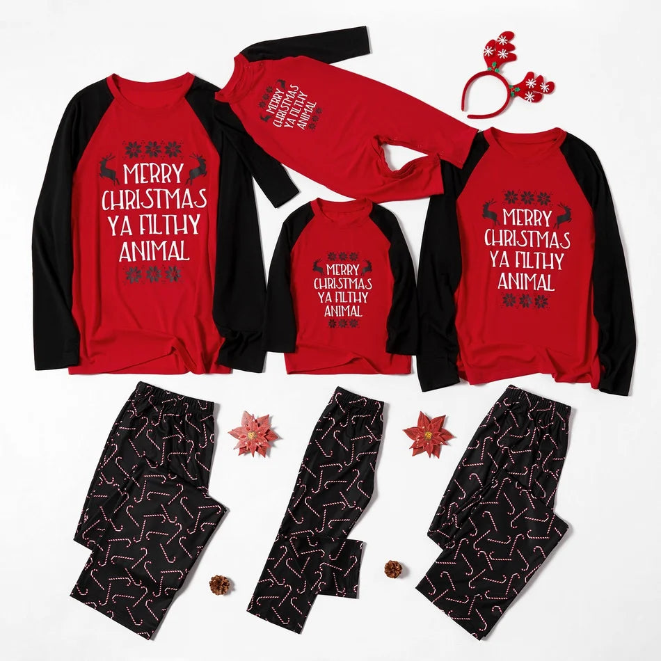 PatPat New Arrival Autumn and Winter Christmas Letter Print Family Matching Pajamas Sets（Flame resistant) Family Look Sets