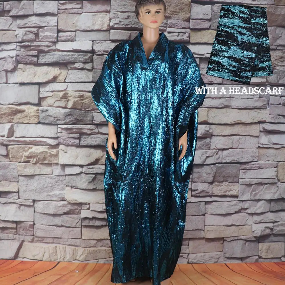 Maxy African American mother expensive custom hot gold jacquard fabric loose dress