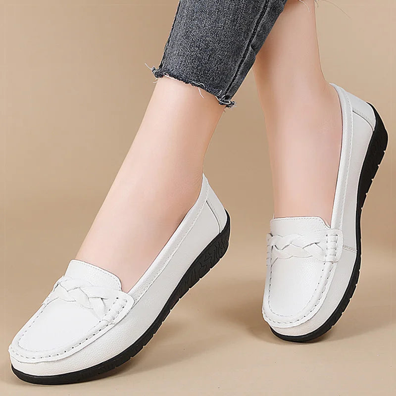 Maxy Shoes Women Slip On Casual Flats For Women's Loafer Soft Leather Zapatos De Mujer Flat Shoes Women Footwear White Shoes