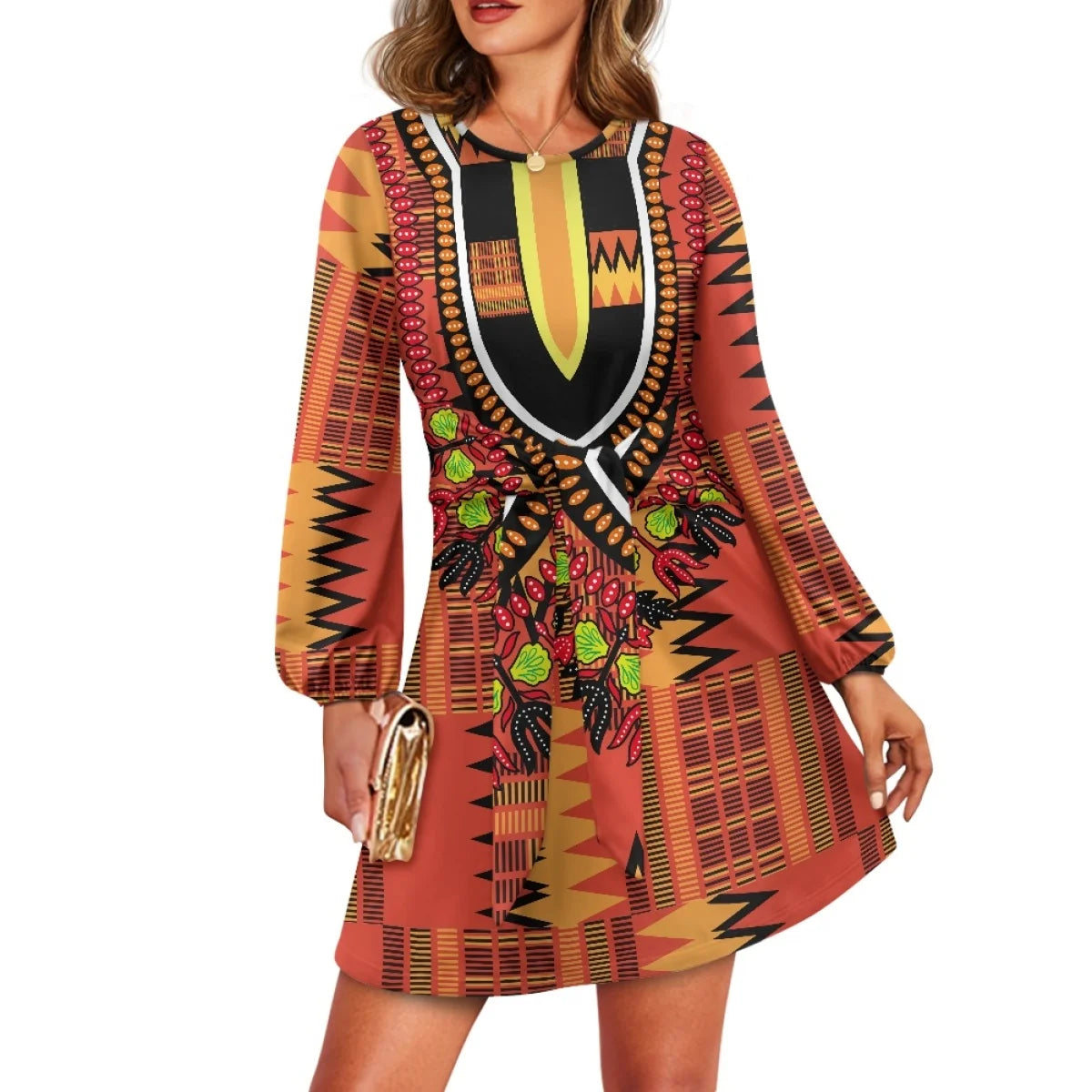 Maxy O neck women trumpet sleeve dress Polynesian tropical style women formal elegant evening dress