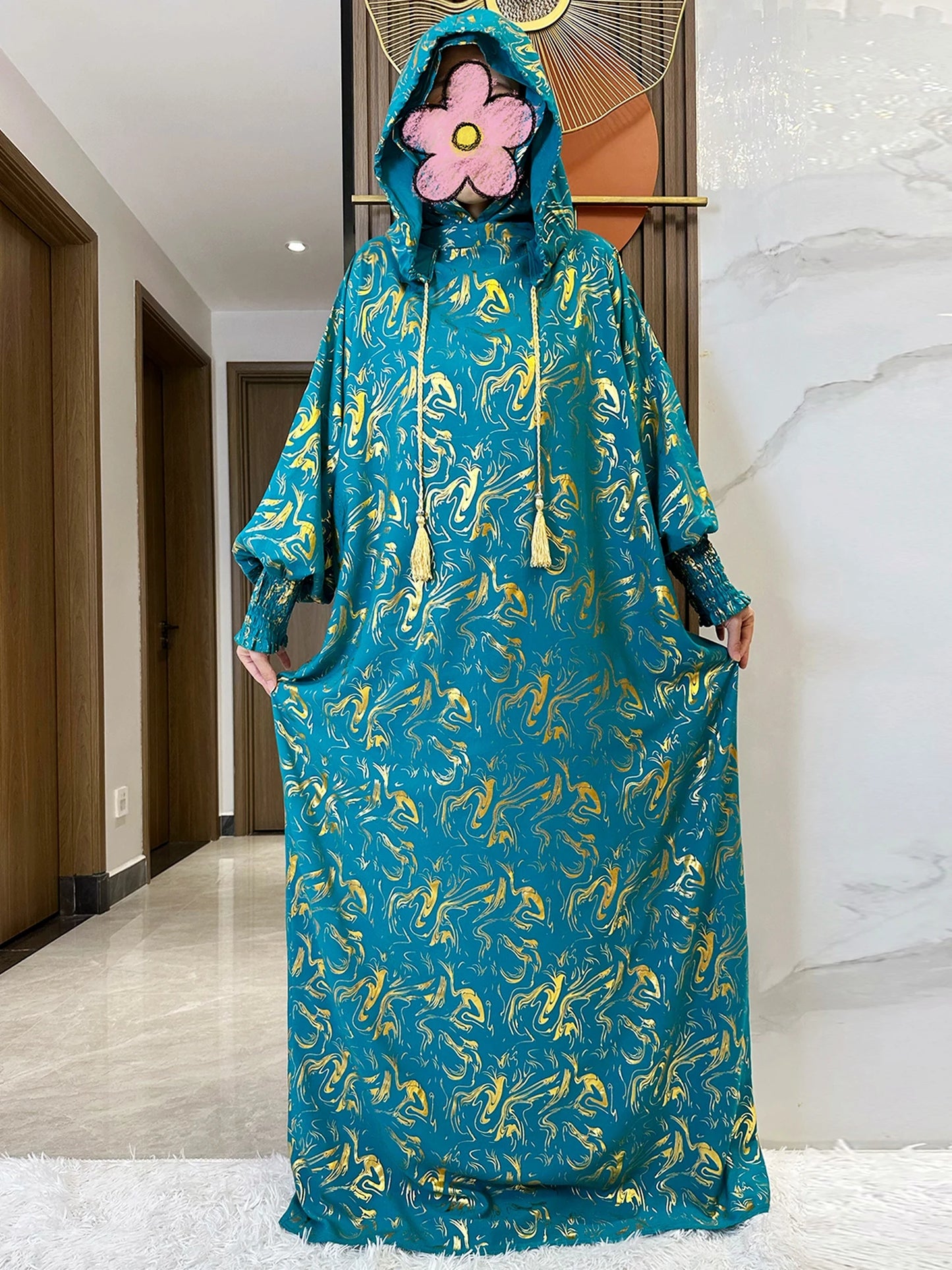 Maxy Fashion Muslim Hijab Long Sleeve Women Eid Hooded Two Hats Cotton Loose Dress Dubai Islamic Arab Robe African Abaya Clothes