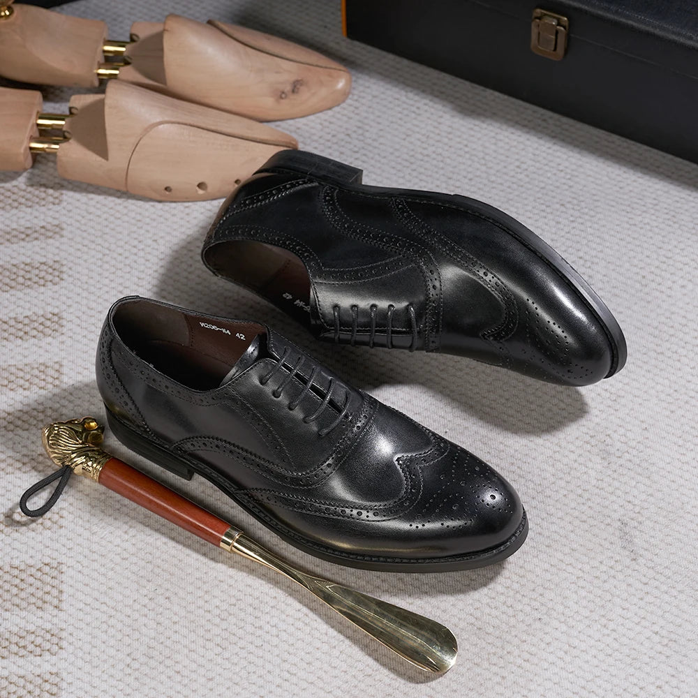 Maxy Brogue Style Men's Oxfords Genuine Leather Classic Wingtip Wedding Party Dress Shoes for Men Lace-Up Office Suit Formal Footwear
