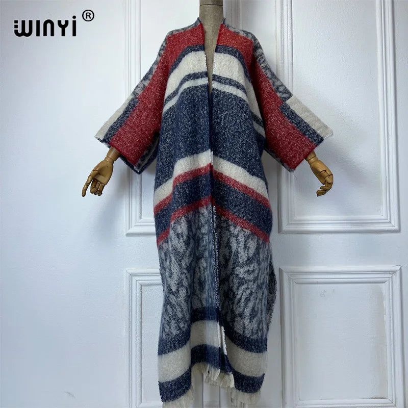 Maxy WINYI Winter African cardigan leopard print abaya outfits for women Fringed coat Open Front Kimono long down party maxi dress