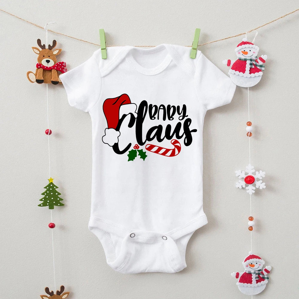 Christmas Family Matching Outfits Dad Mom Daughter Son and Baby Bodysuits Short Sleeve Tops Xmas Party Clothes Casual Family Set