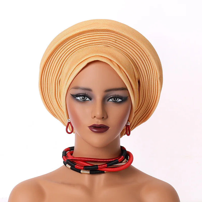 Maxy Gele Head tie Auto Gele Turban Head warp Already Made African Turban Cap Party Women Muslim Hijab Headscarf Bonnet Hat