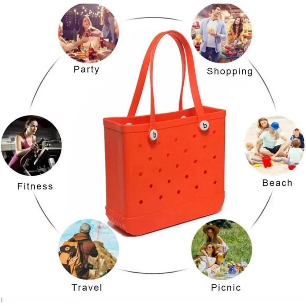 Maxy EVA Beach Tote Bag Large Waterproof Handbag with Holes for Pool Travel Picnic Outdoor Storage Washable Sandproof Shoulder Bag