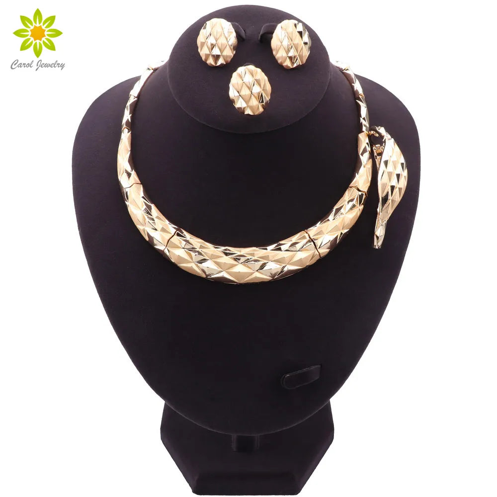 Women Gift African Bridal Wedding Gifts Jewelry Sets Gold Color Jewelry Set Dubai Necklace Bracelet Earrings Ring Sets