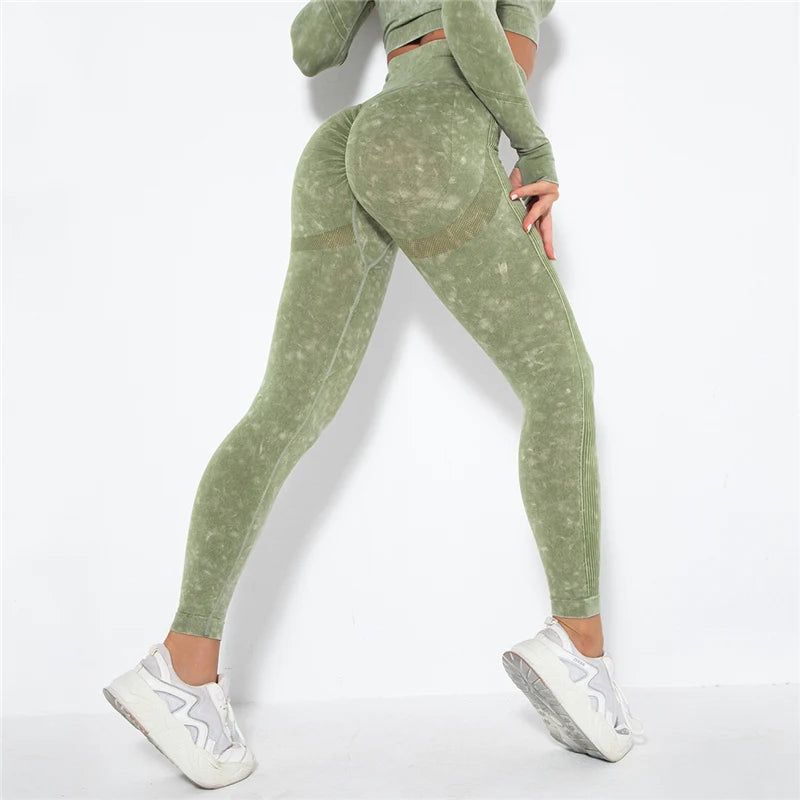 Seamless Sports Suits Women O-neck Crop Tops Long Sleeve Push Up Leggings Sets Gym Wear Summer Two Pieces Sets Tracksuit Feamle