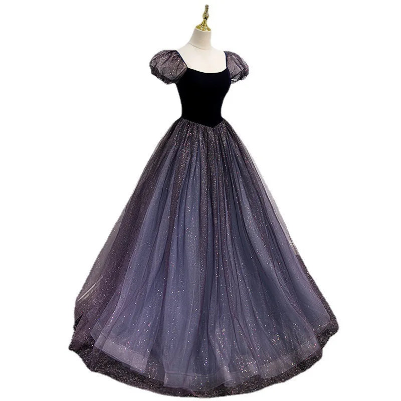 Maxy New Women's Mesh Banquet Evening Dress Fashionable Slimming Annual Meeting Puffy Skirt Solo Vocal Art Exam Dress