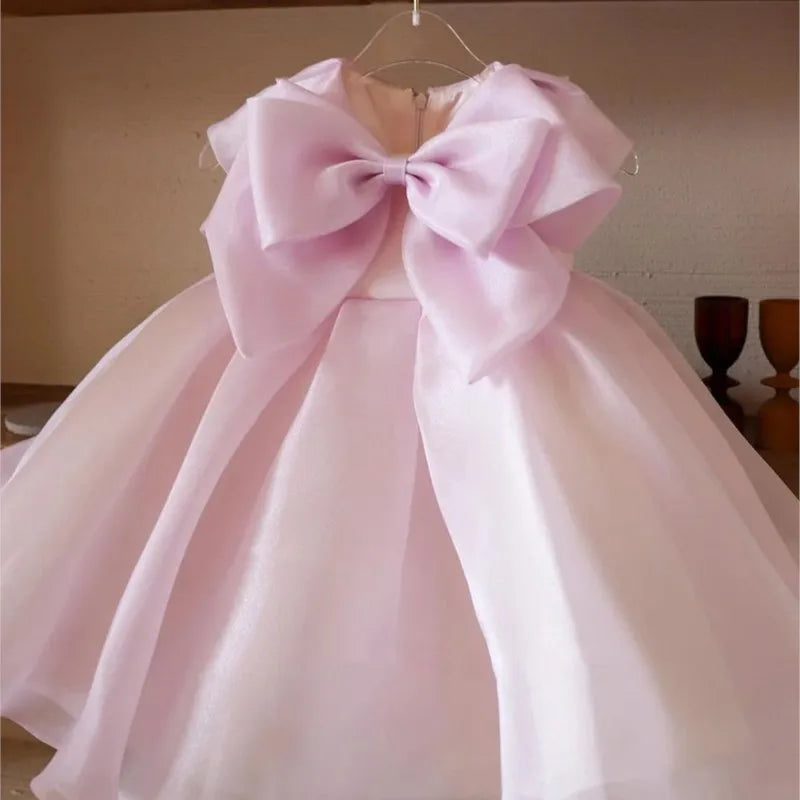 Maxy Baby Girl Princess Big Bow Dress Sleeveless Infant Toddler Teens Child Tulle Vestido Birthday Party Wedding Baby Clothes 1-14Y