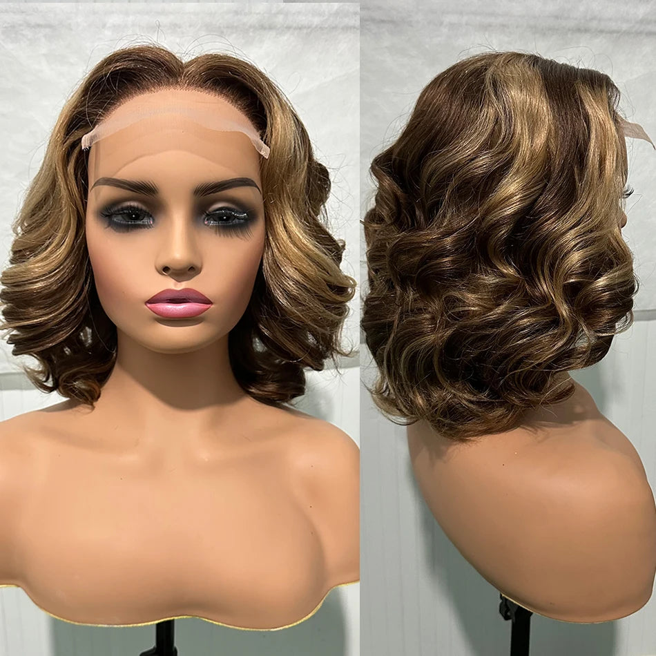 Super Double Drawn Virgin 5x5 Hd Lace Closure Wigs Human Hair 250% Density Glueless Ombre Bouncy Curly Bob Wigs For Black Women