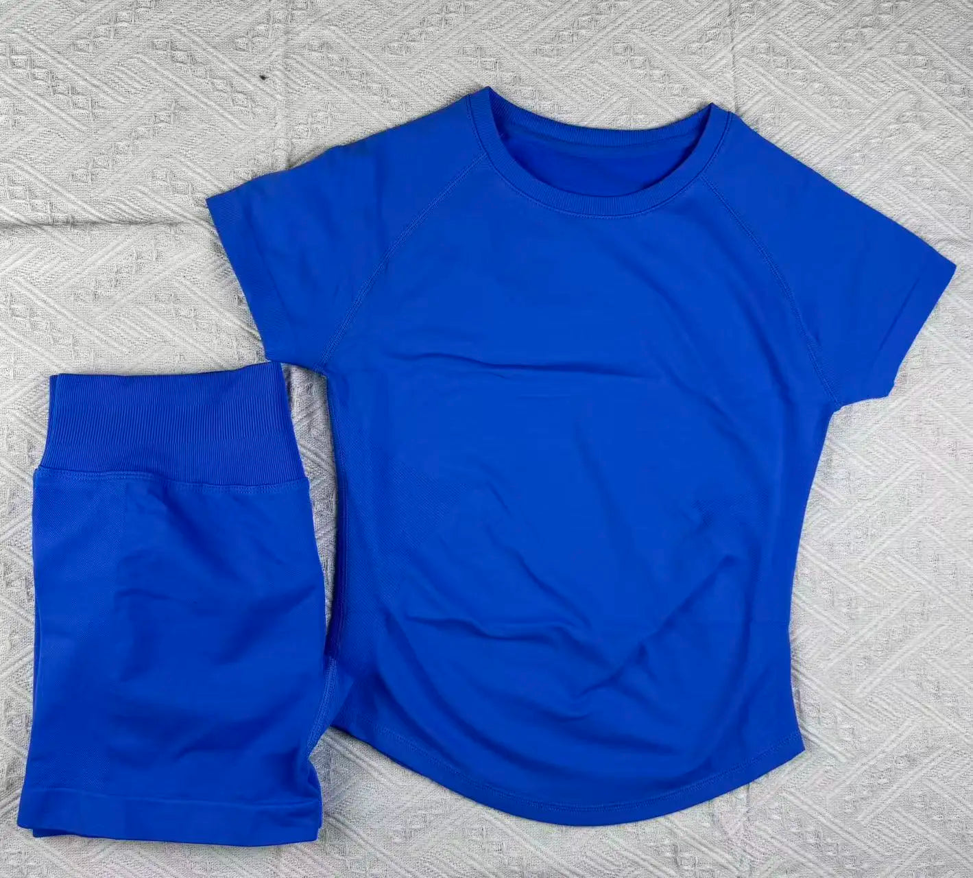 Maxy New Four Seasons 2-piece Sports Set Short Sleeve Round Neck Seamless Indoor Yoga Top Boxing Fitness Running Shorts Sports Set
