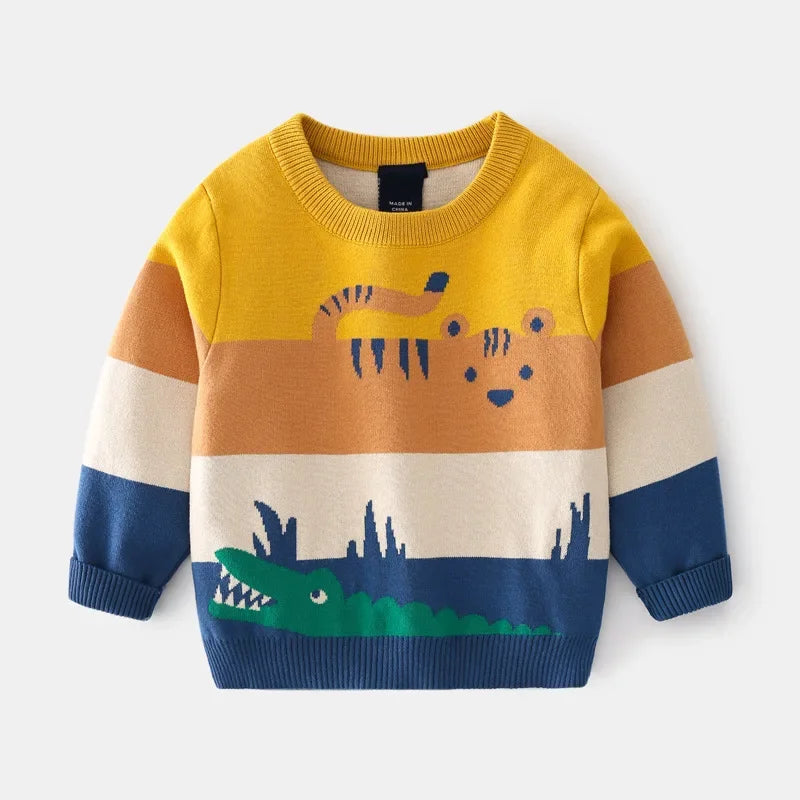 Winter Kids Sweater Animals Cartoon Striped Boys Girls Autumn Hooded Toddler Long Sleeve Clothes Baby Sweaters Children Tops