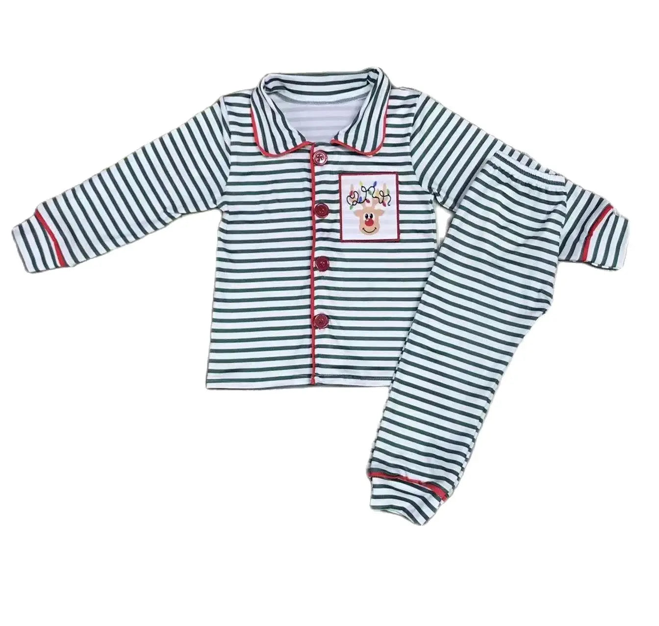 Maxy Red Fall Christmas Children's Pajamas set Santa baby autumn long cotton long-sleeved top + long pants pajamas set