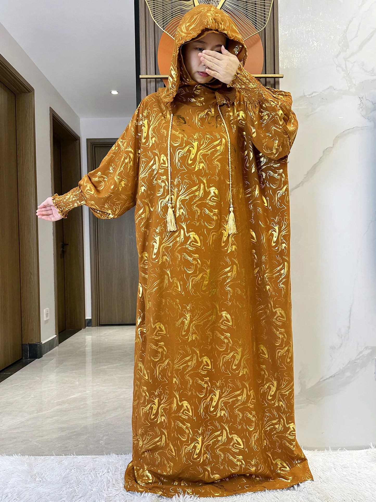 Maxy Fashion Muslim Hijab Long Sleeve Women Eid Hooded Two Hats Cotton Loose Dress Dubai Islamic Arab Robe African Abaya Clothes