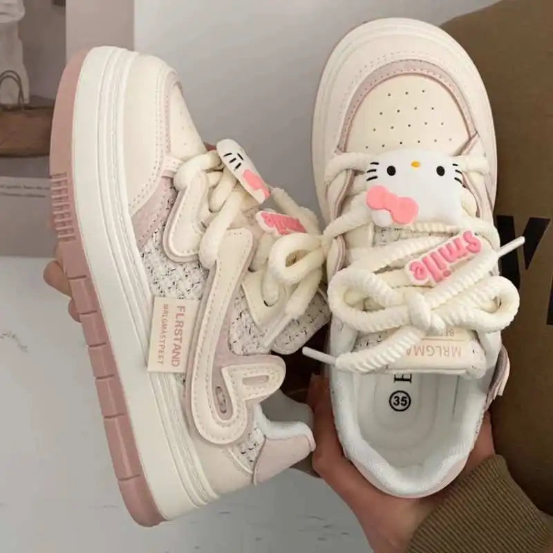 Maxy Sanrioed Hello Kitty Sneakers Kawaii Women's Shoes Fashion Breathable Sports Shoes Leather Cartoon Cute Pochacco Girl Skateboard