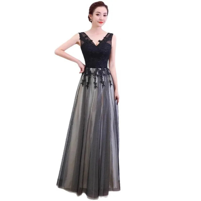 Maxy Black Sexy Suspender Dress New Dignified and Elegant Evening Party Host Appears Thin, Socialite Banquet Long Evening Dress