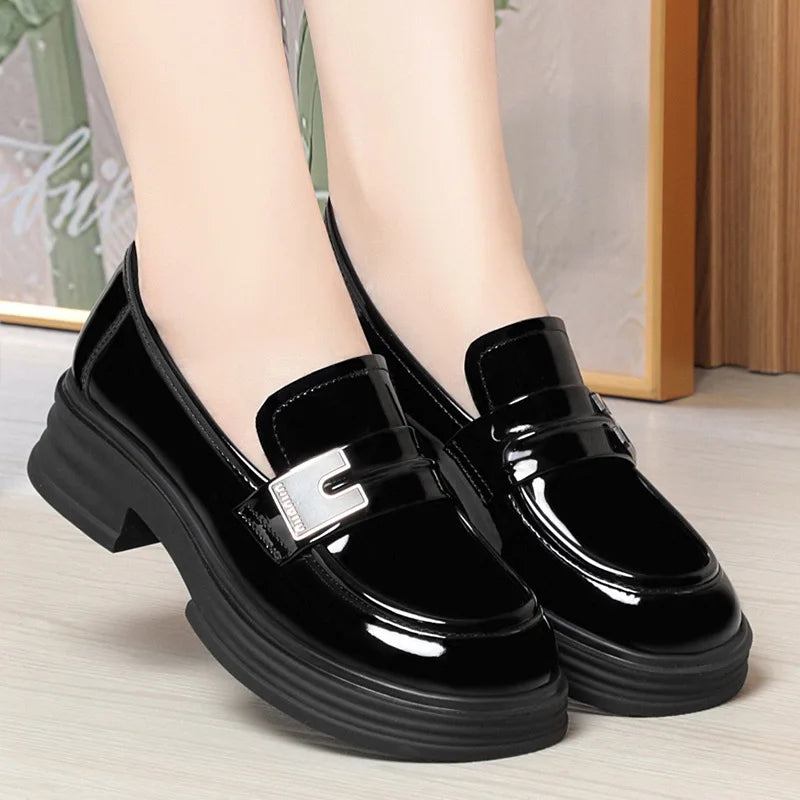Maxy Chunky Loafers Shoes Spring Women Japanese Style Slip On Black Single Pumps Shoes Women Fashion Girls Thick Sole Heel