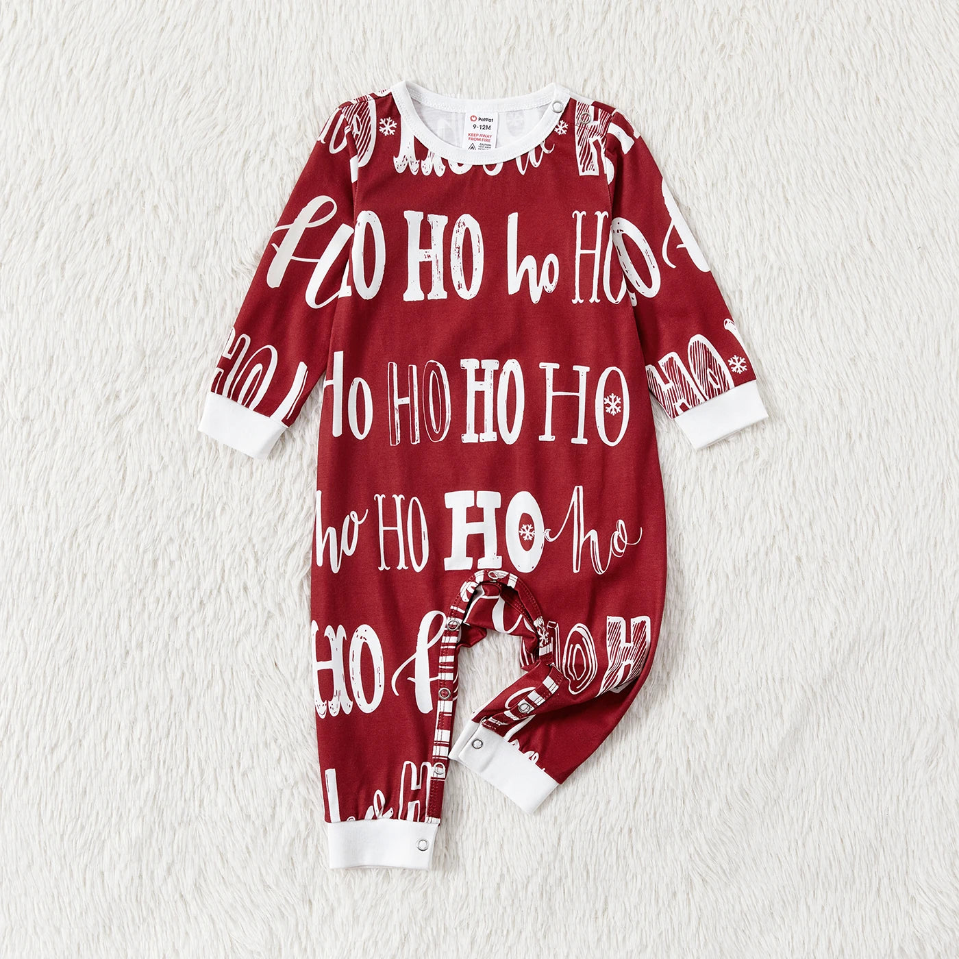 PatPat Christmas Family Matching Allover Letter Print Burgundy Long-sleeve Naia Pajamas Sets (Flame Resistant)