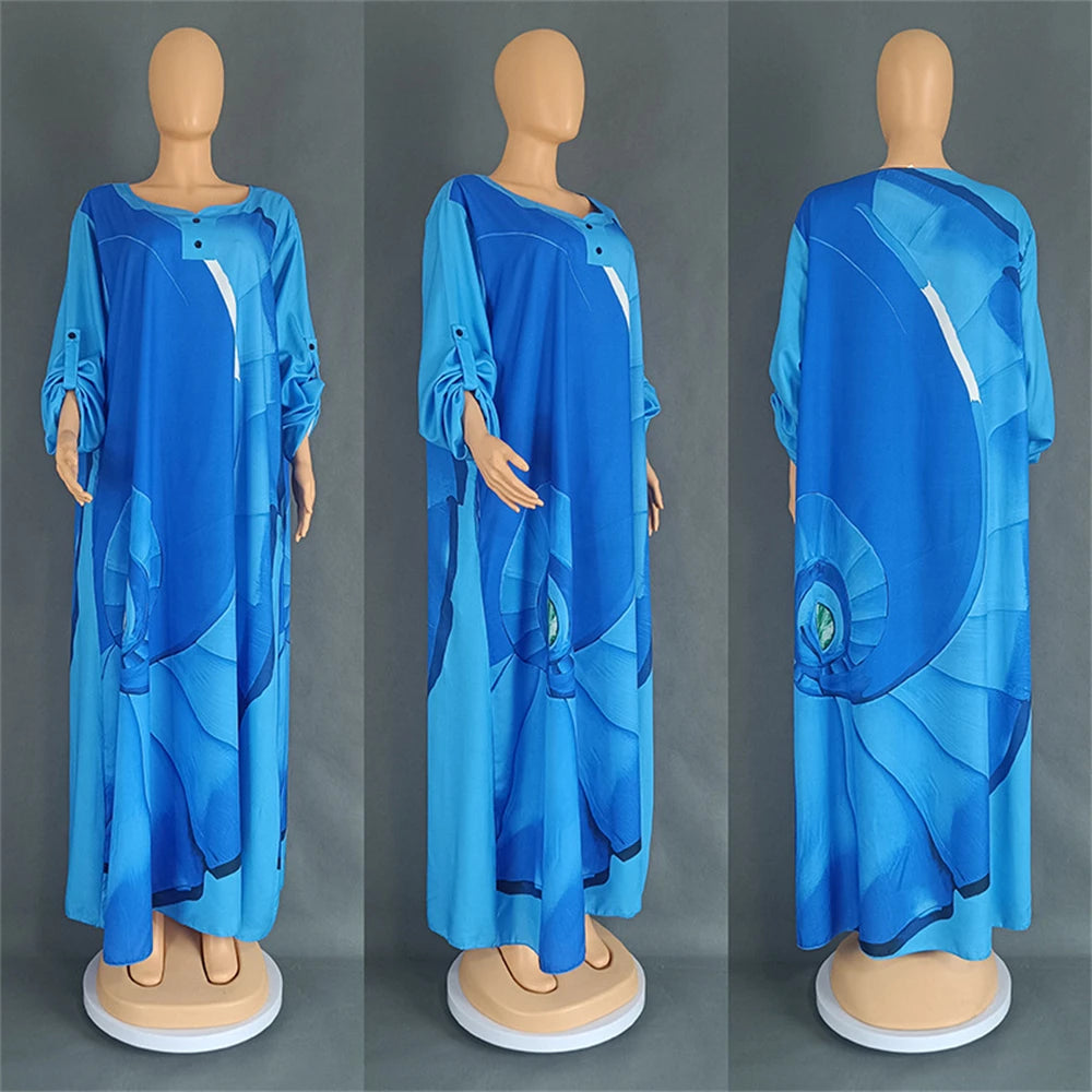 Maxy Muslim Women Dress Print African Clothing Ankara Dashiki Boubou Robe Dubai Abaya Turkey Kaftan Jalabiya Ramadan