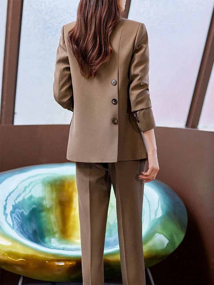 Maxy Fashion Pink Ladies Women Pant Suit Formal 2 Piece Set Business Work Wear Long Sleeve Jacket Blazer+Trouser In Stock