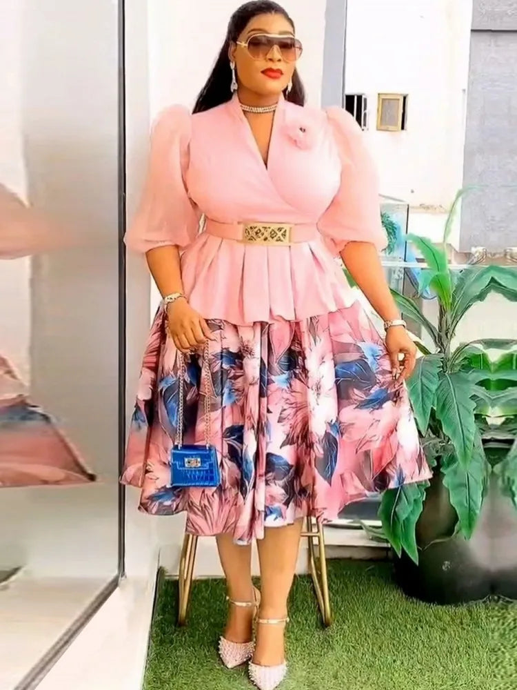 Maxy Plus Size African Party Dresses For Women New Fashion Dashiki Ankara Wedding Evening Gown Elegant Turkey Muslim Midi Dress