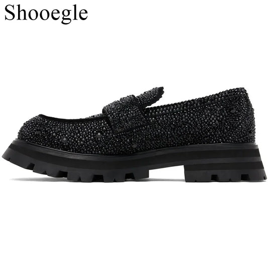 Visco High Quality Black Slip on Loafers British Style Rhinestone Men Casual Shoes Wedding Party Business Dress Shoes