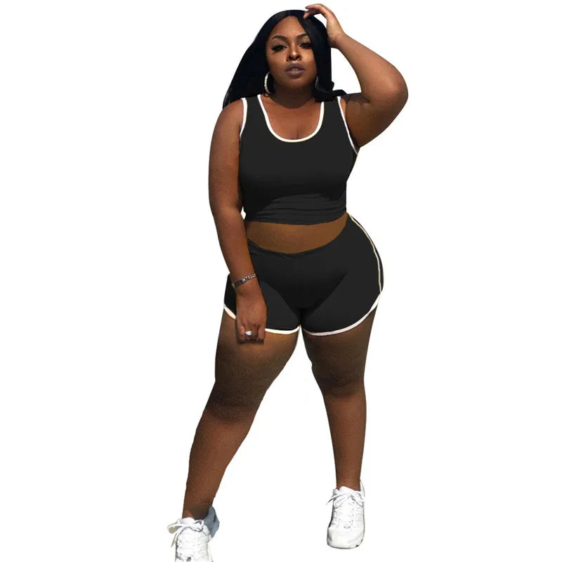 Maxy Plus Size Two Piece Set Women Wholesale Shorts Sets Solid Vest Short Leggings Super Stretch Jogging Suit Tracksuit