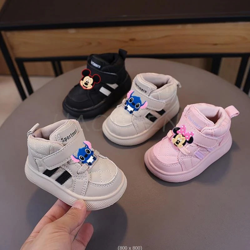 Visco Mickey Minnie Fashion Kids Sneakers High Top Breathable Casual Shoes Girls Non-slip Boys Outdoors Toddler Board Shoes