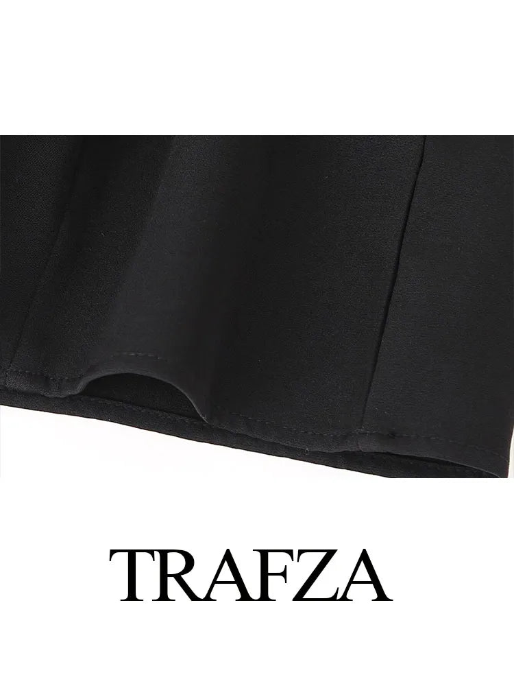 TRAFZA Woman Summer Bow Black Slim Elegant Short Party Shirt Dress Women New Fashion Long Sleeves Pleated Mini Dress Mujer