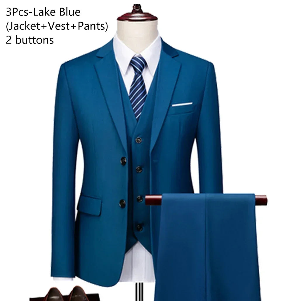 Visco Men Suits For Business Wedding Blazers 2 Pieces 3 Sets Elegant Full Vest Pants Coats Formal Jackets Luxury