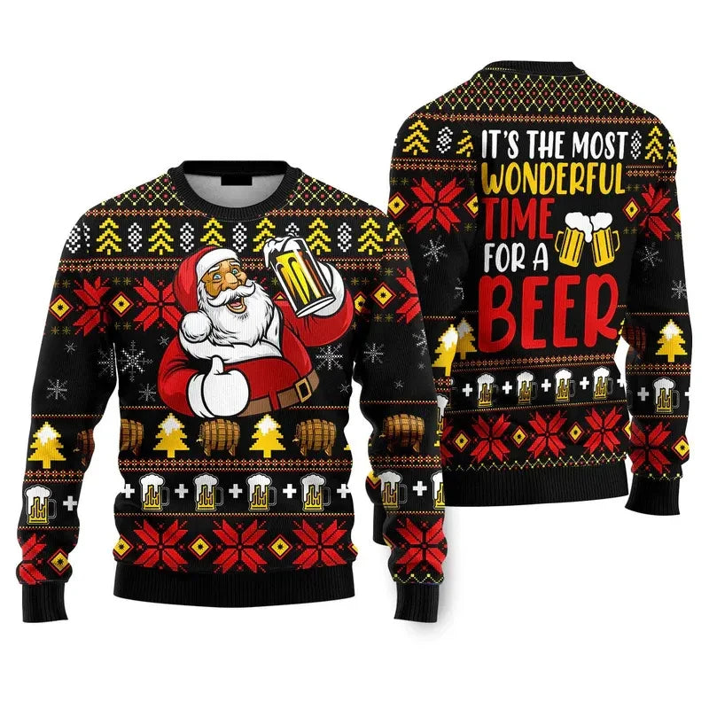 Maxy Fashion Santa Claus Beer Ugly Christmas Sweater For Men Clothing 2026 New Year Hoodie Streetwear Holiday Party Sweatshirts