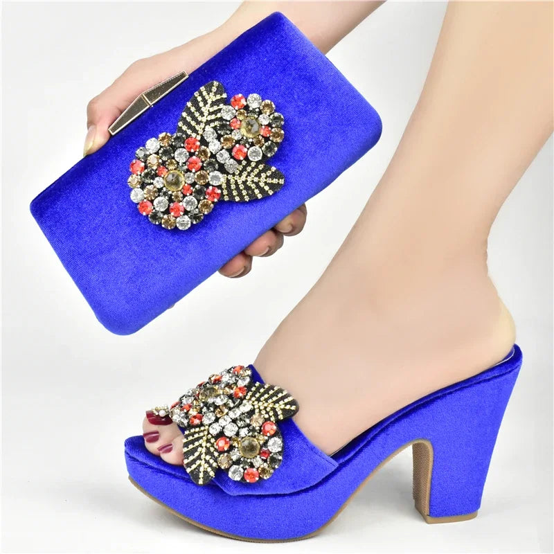 Maxy New Ladies Shoes with Matching Bags Set for Wedding Women Italian African Party Pumps Shoes and Bag Rhinestone Heels Women Shoes