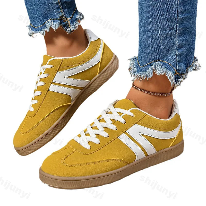 Maxy Women Casual Walking Shoes New Autumn Flat Lace Up High Quality Sneakers Fashion Wild Flat Sole Loafers Women Sports Shoes
