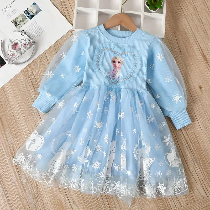 Maxy Disney Elsa Princess Dress Girl Dress Up Spring Autumn Long-sleeve Clothes Kids Gauzed Children Frozen Elsa Birthday Party Dress