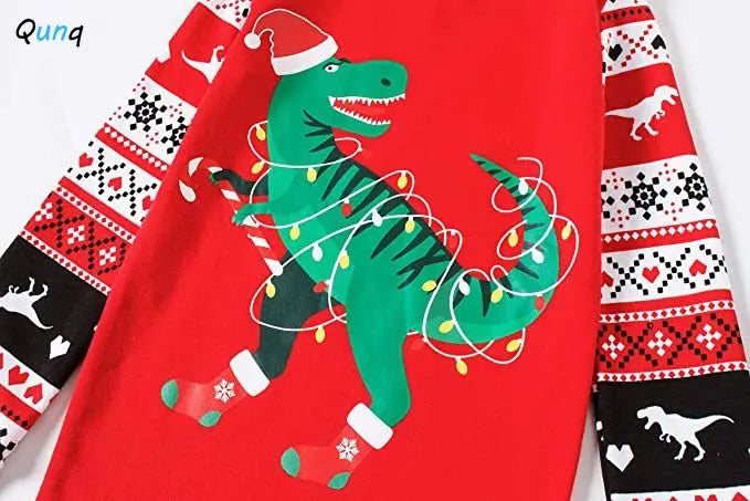 Qunq Autumn New Christmas Parent-Child Costume O Neck Splice Long Sleeve Print Top + Pants 2 Pieces Set Family Matching Outfits