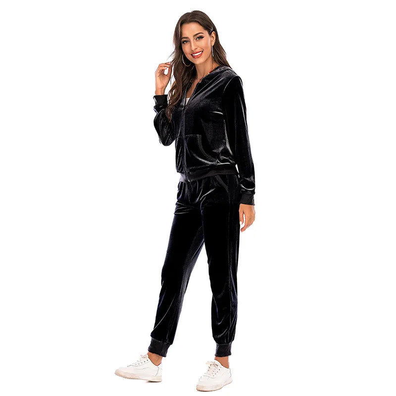 Maxy Autumn Two Pieces Tracksuit Women Velvet Oversize Sweatshirts Jogging Femme Suits Female Tops Pants Sets