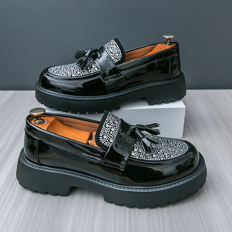 Visco Four Seasons Men Business Loafers Black PU Men Casual Comfortable Height-increasing Fashion Shoes Travel Shoe Men Sizes 38-46
